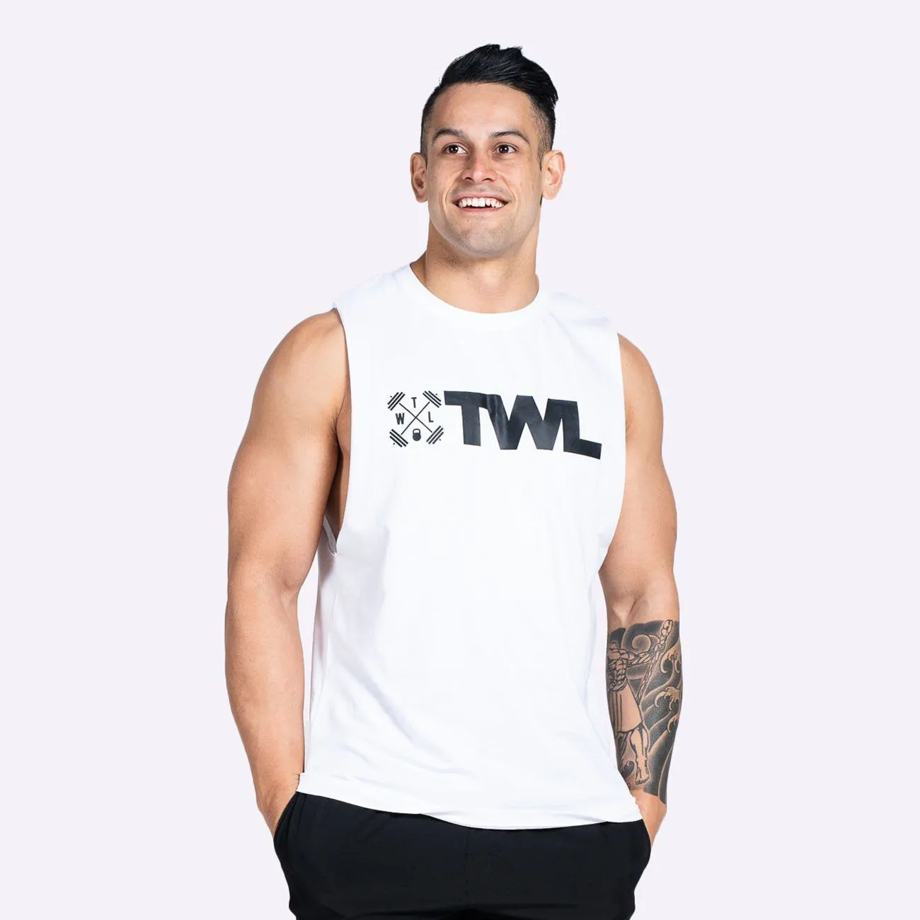The WOD Life - Men's Classics Gunship Muscle Tank - White/Black