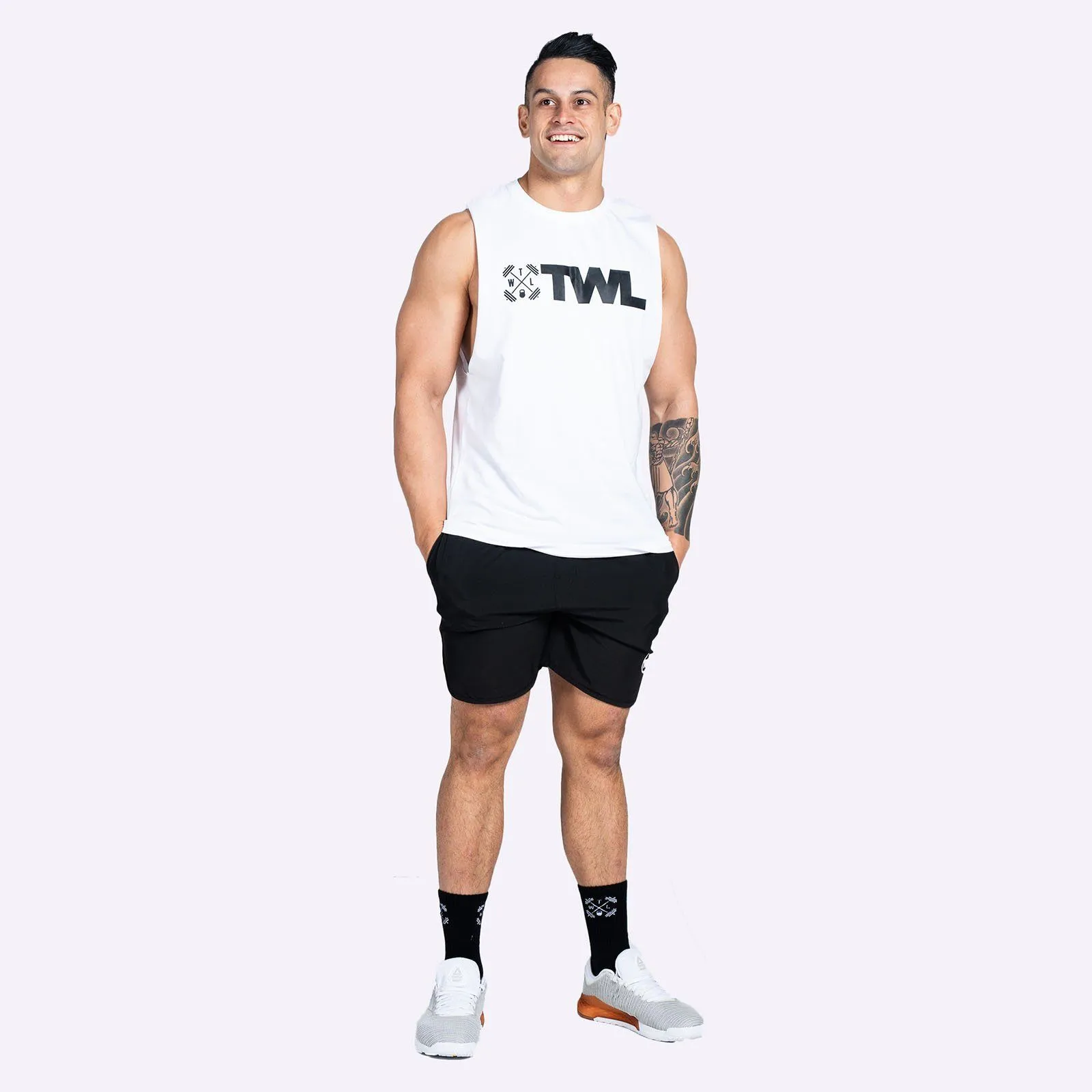 The WOD Life - Men's Classics Gunship Muscle Tank - White/Black