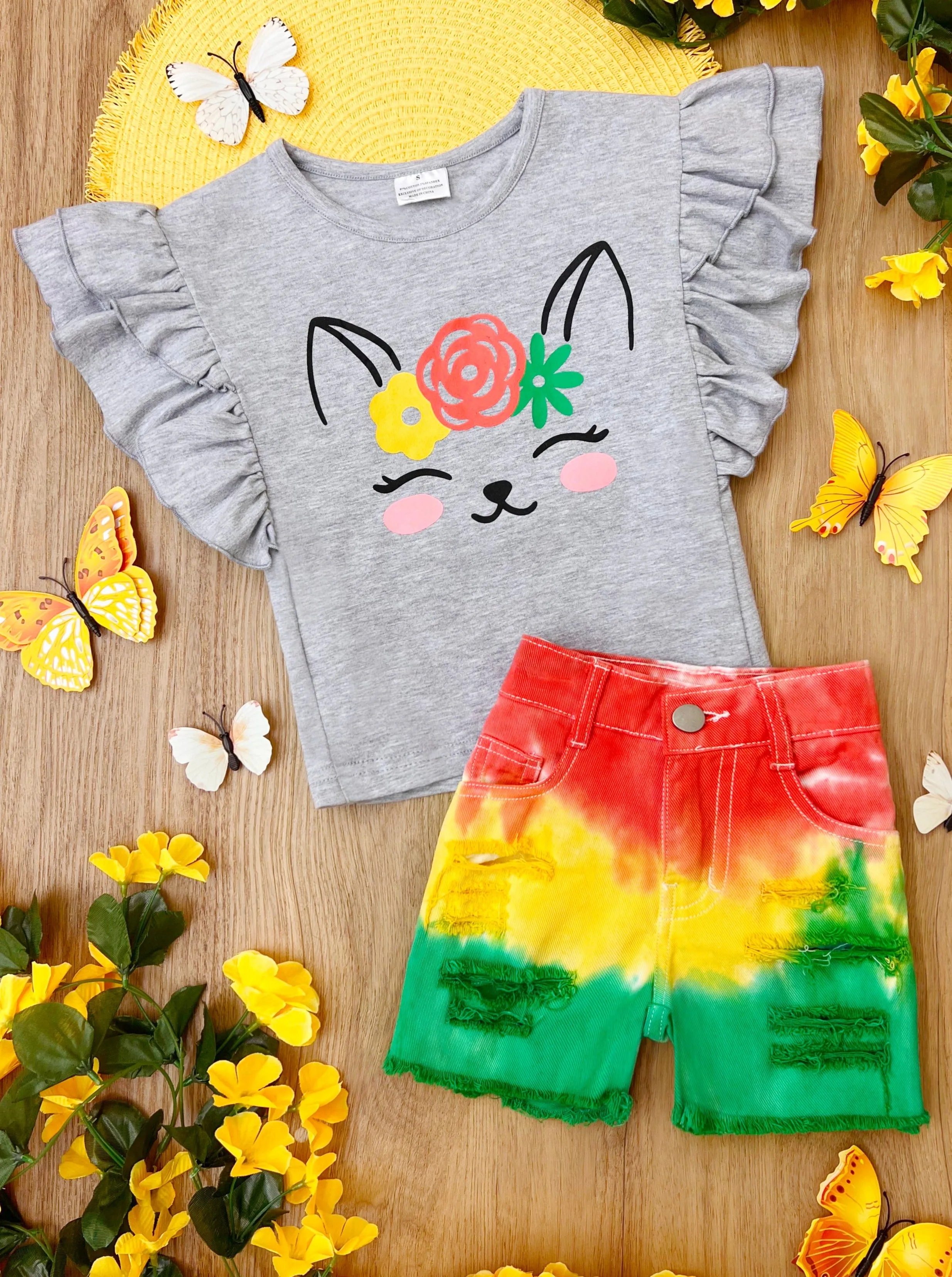 Tropical Kitten Ombre Denim Short Set