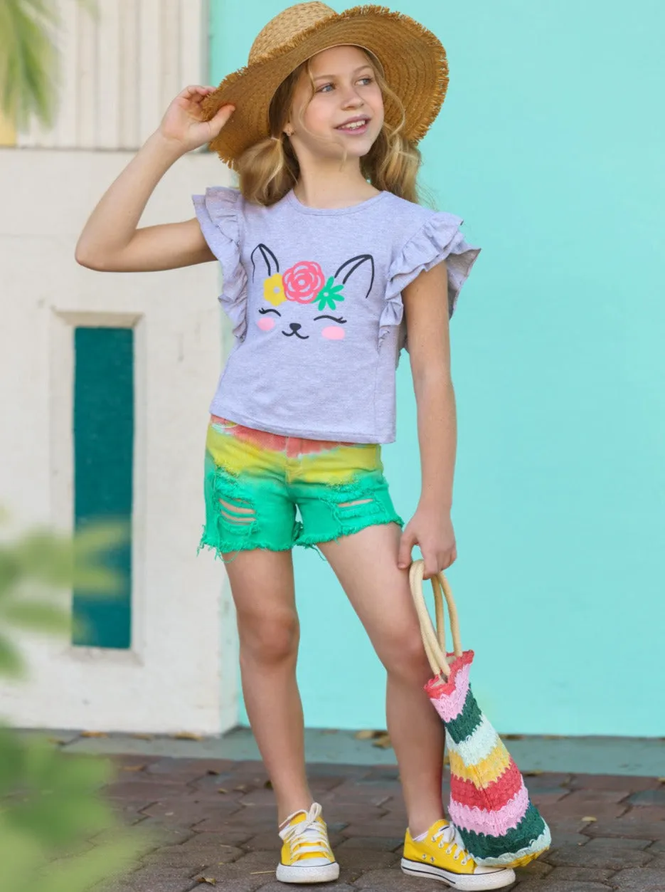 Tropical Kitten Ombre Denim Short Set
