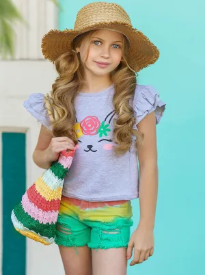 Tropical Kitten Ombre Denim Short Set