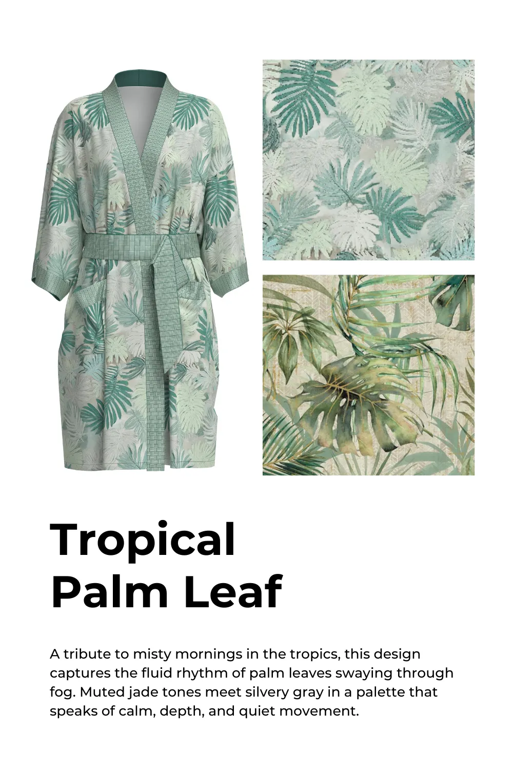 Tropical Palm Leaf Short Robe with Pockets