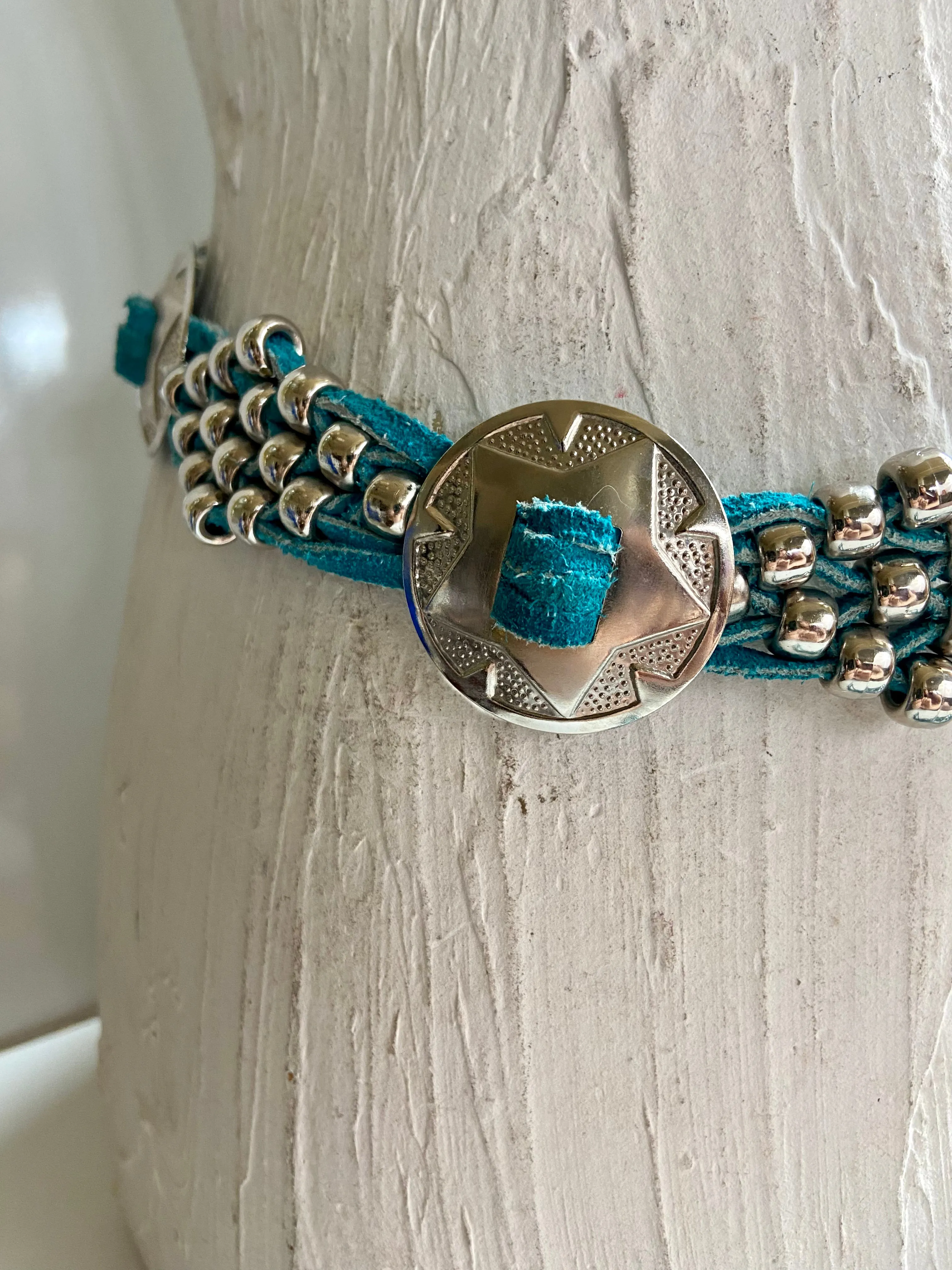 Turquoise suede leather belt