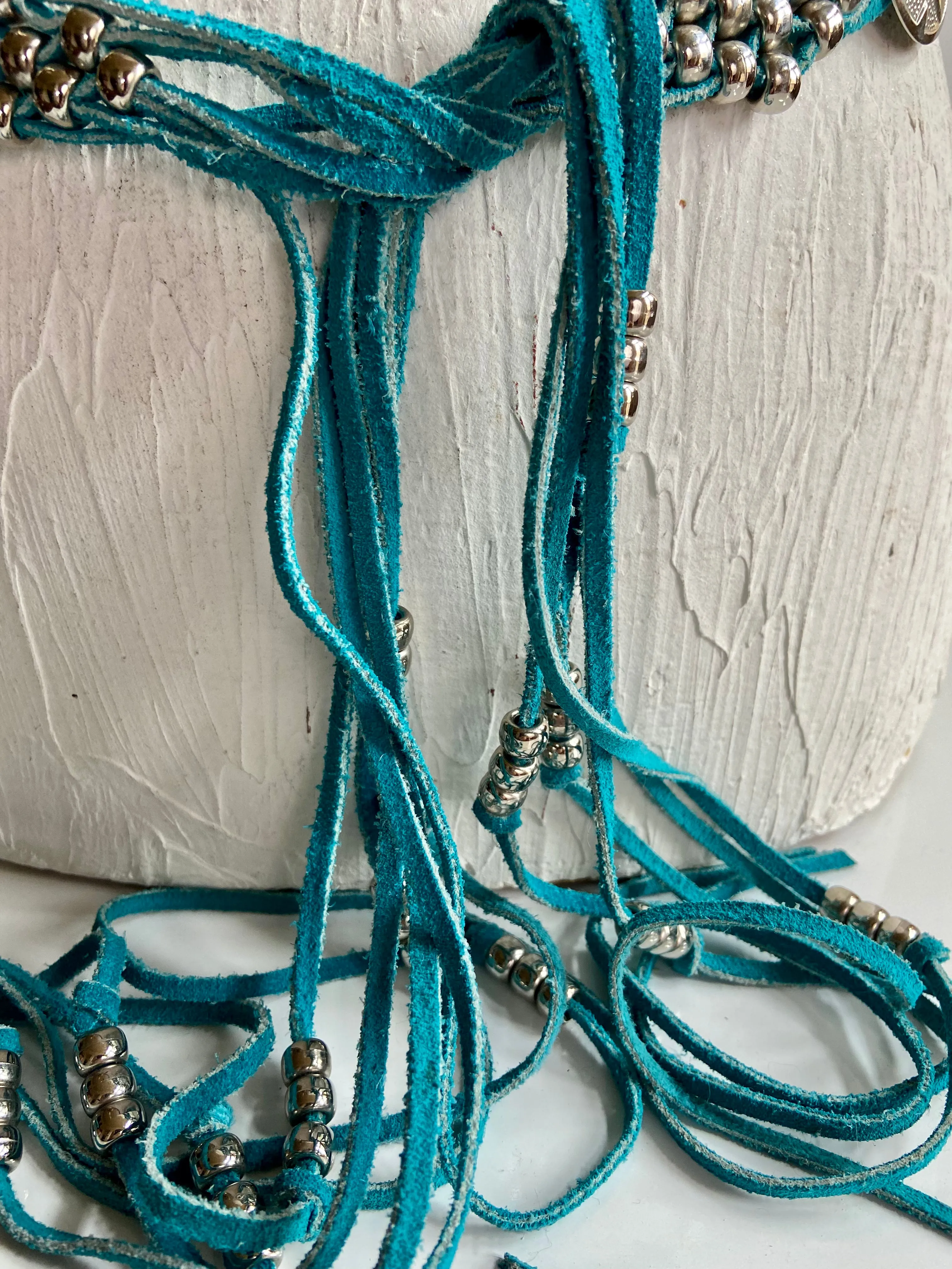 Turquoise suede leather belt