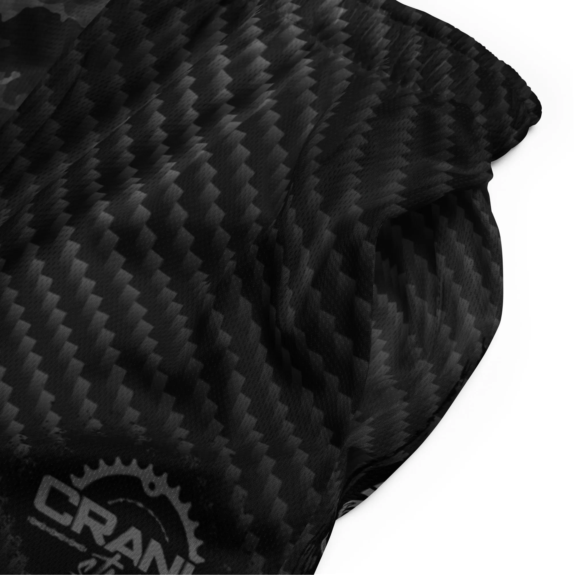 Unisex black camo and carbon fiber mesh shorts