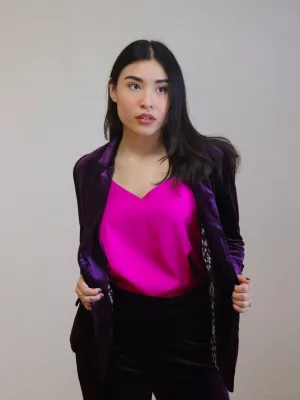 Velvet Blazer Ruched Sleeves Plum