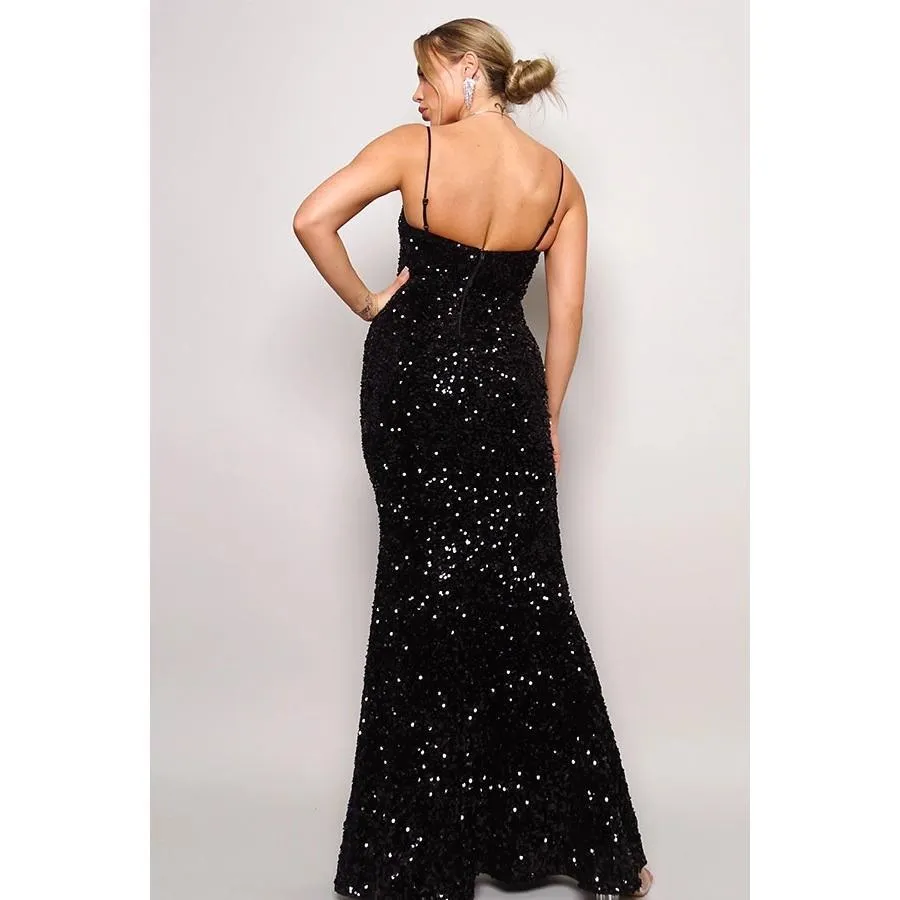 Velvet Sequins Maxi Dress