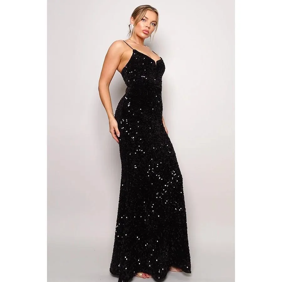 Velvet Sequins Maxi Dress