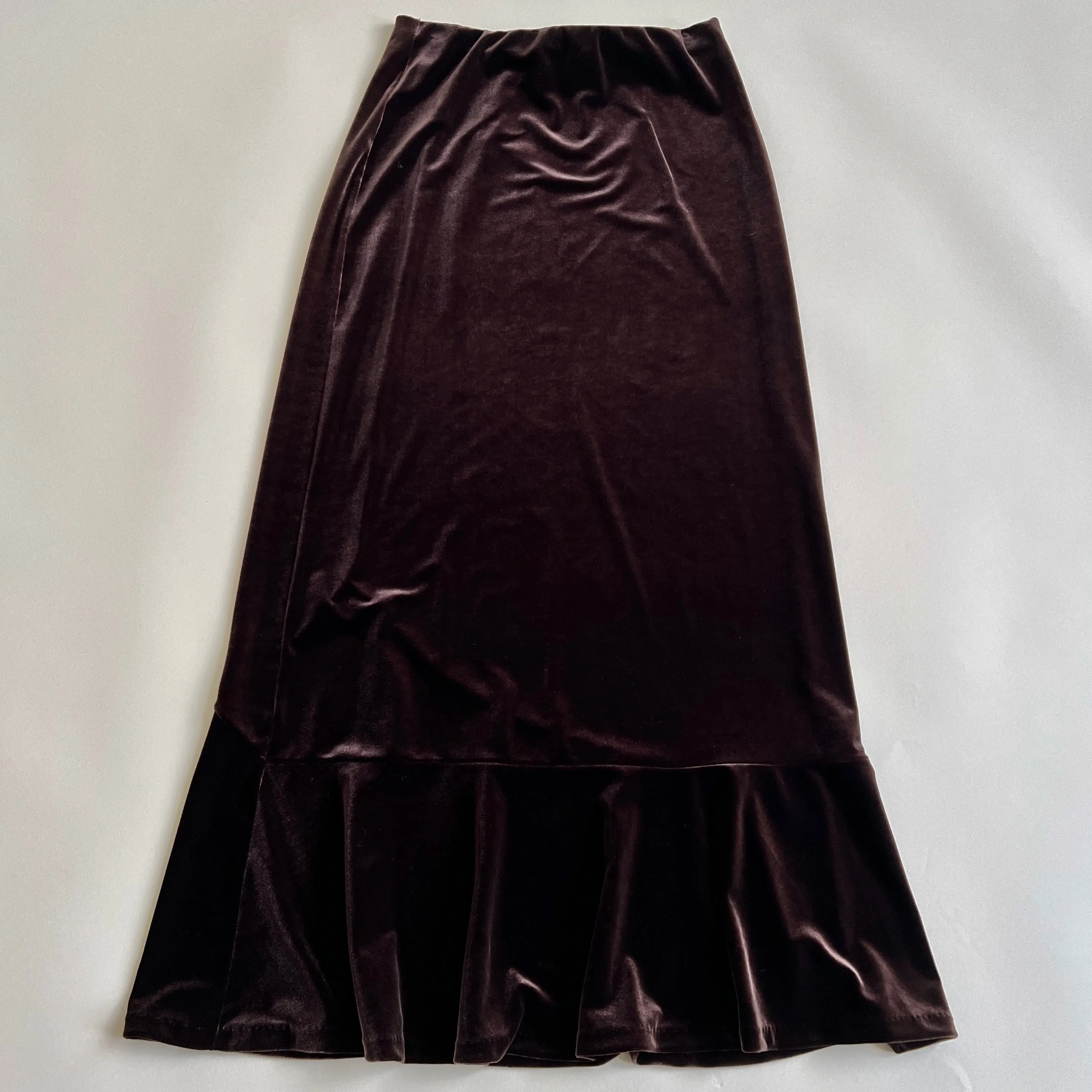 Vintage 90s brown velvet maxi skirt - S/M