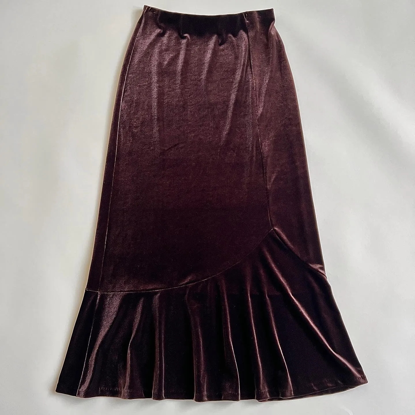 Vintage 90s brown velvet maxi skirt - S/M