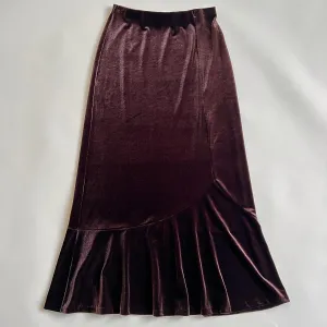 Vintage 90s brown velvet maxi skirt - S/M