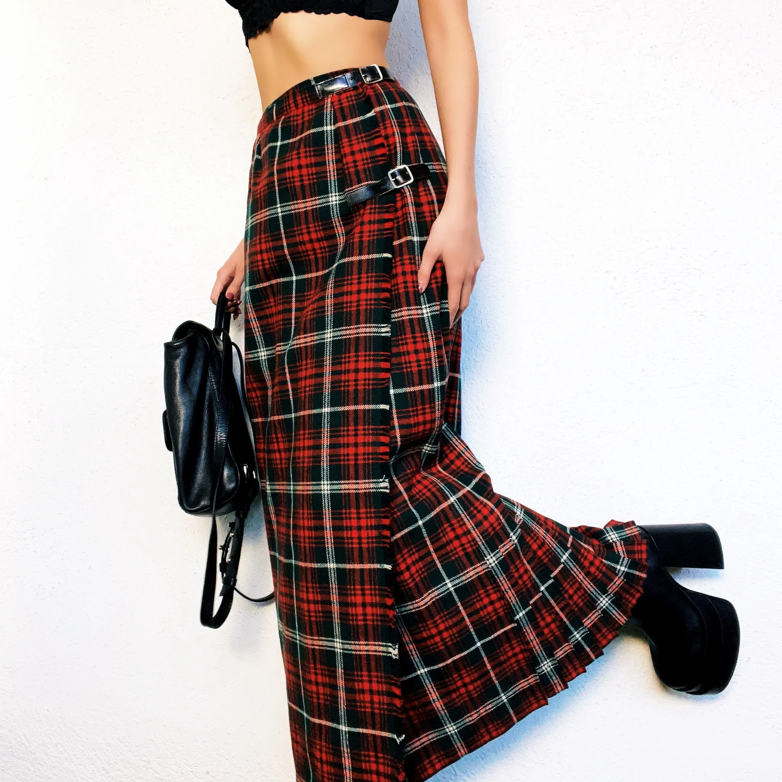 Vintage Plaid Maxi Wrap Skirt