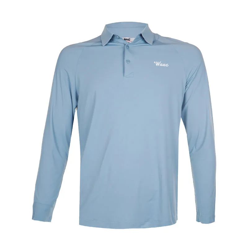 WAAC Korea Logo Men's Long Sleeve Polo (Blue)