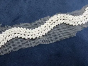 White Cutdana Beads Work Embroidered Border