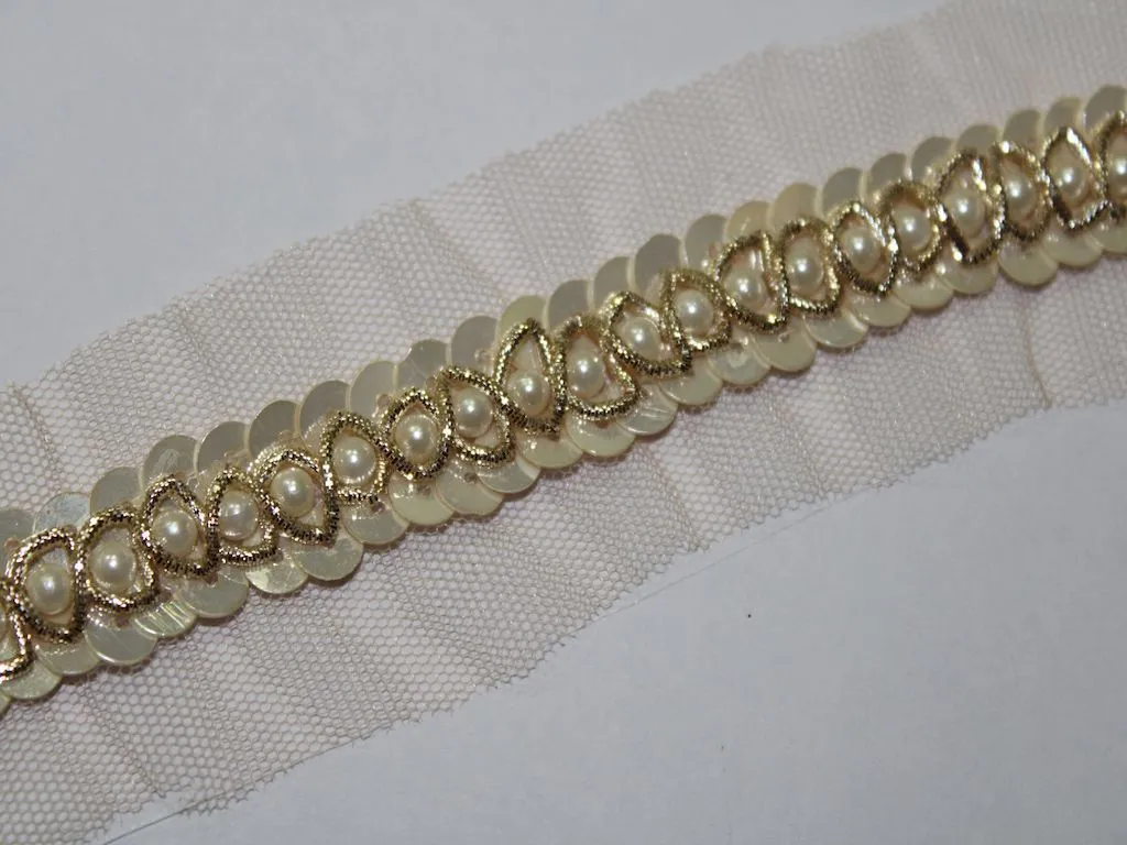 White Sequins and Stone Handwork Embellished Embroidered Border
