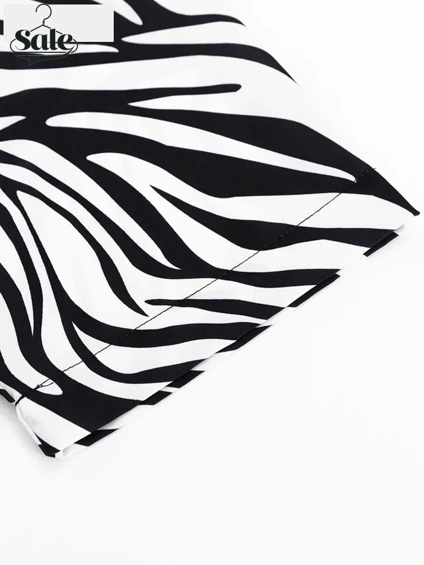 Women's 2 Piece Zebra Print Shirt & Shorts in Hawaiian Style