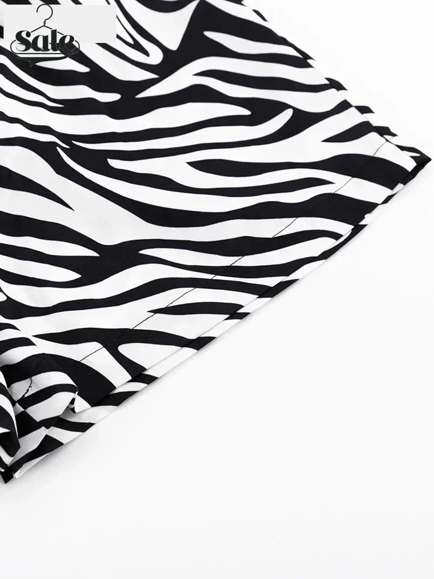 Women's 2 Piece Zebra Print Shirt & Shorts in Hawaiian Style
