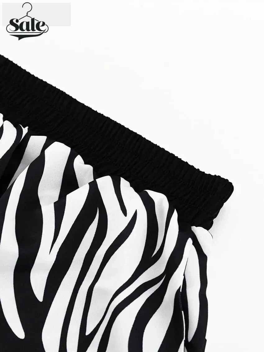 Women's 2 Piece Zebra Print Shirt & Shorts in Hawaiian Style
