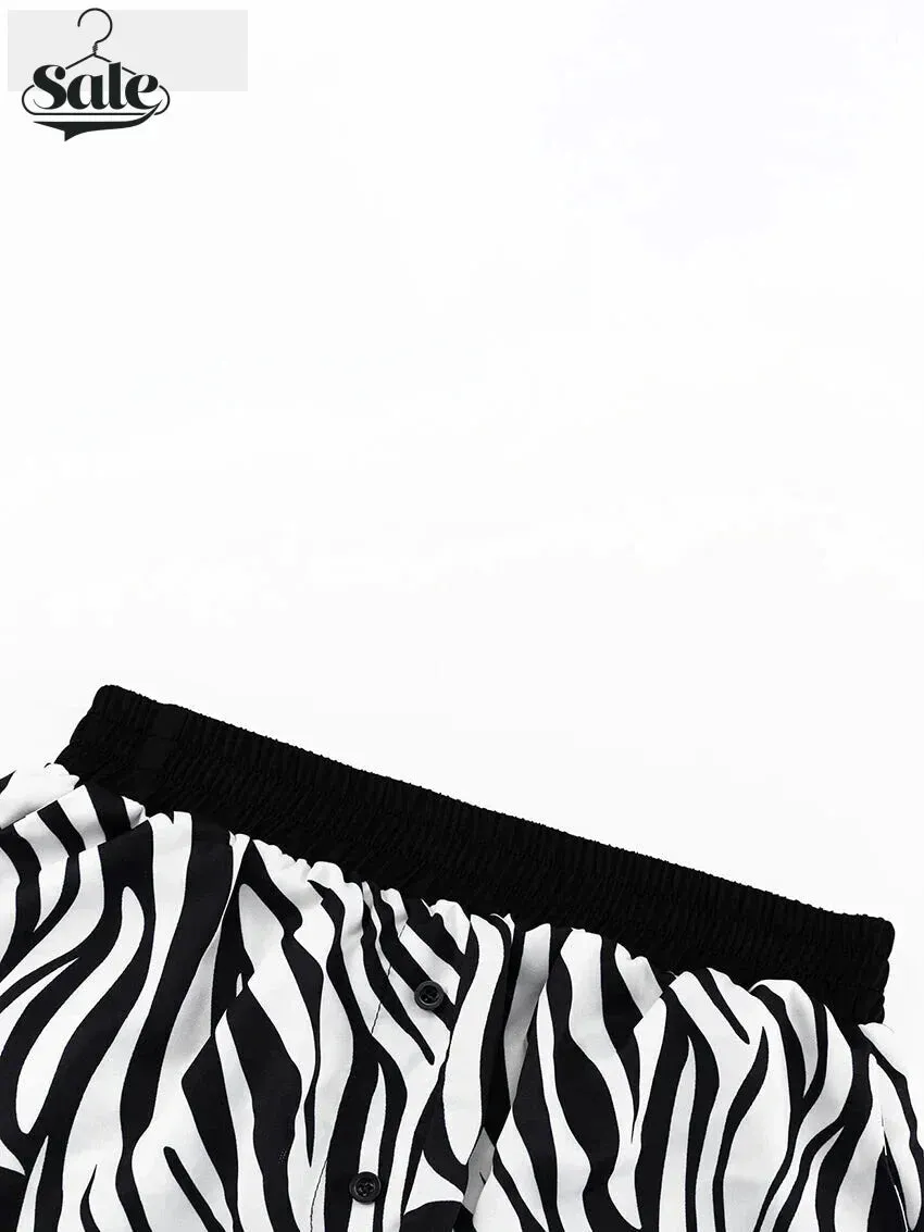Women's 2 Piece Zebra Print Shirt & Shorts in Hawaiian Style