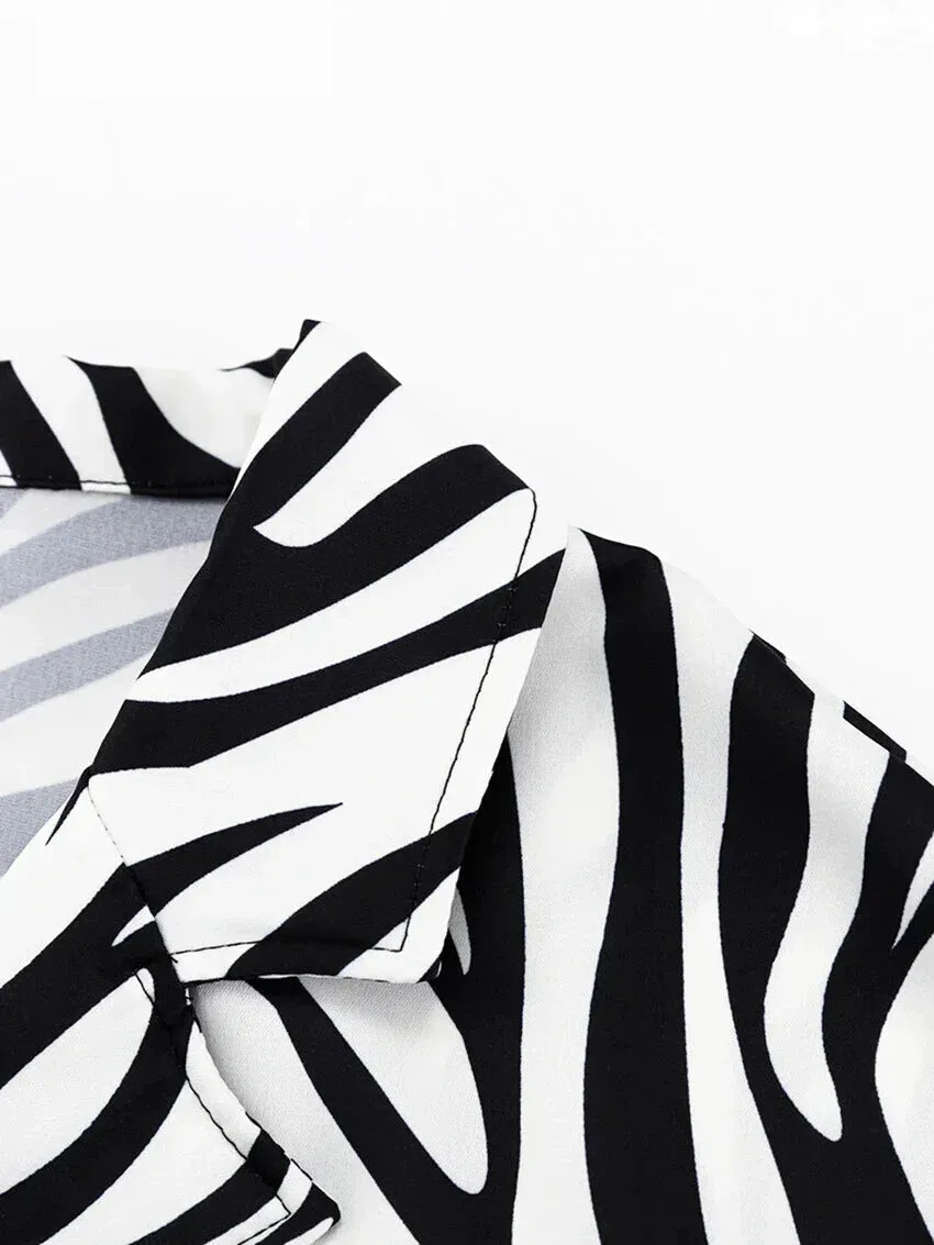 Women's 2 Piece Zebra Print Shirt & Shorts in Hawaiian Style