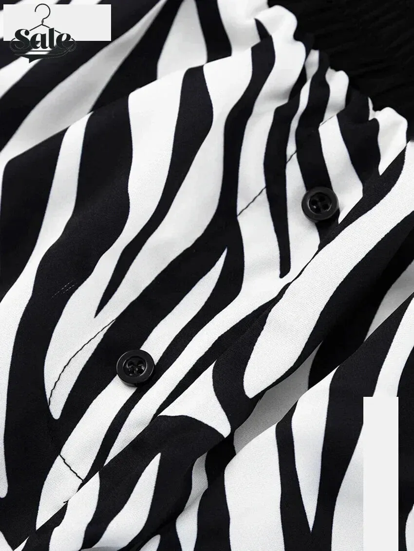 Women's 2 Piece Zebra Print Shirt & Shorts in Hawaiian Style