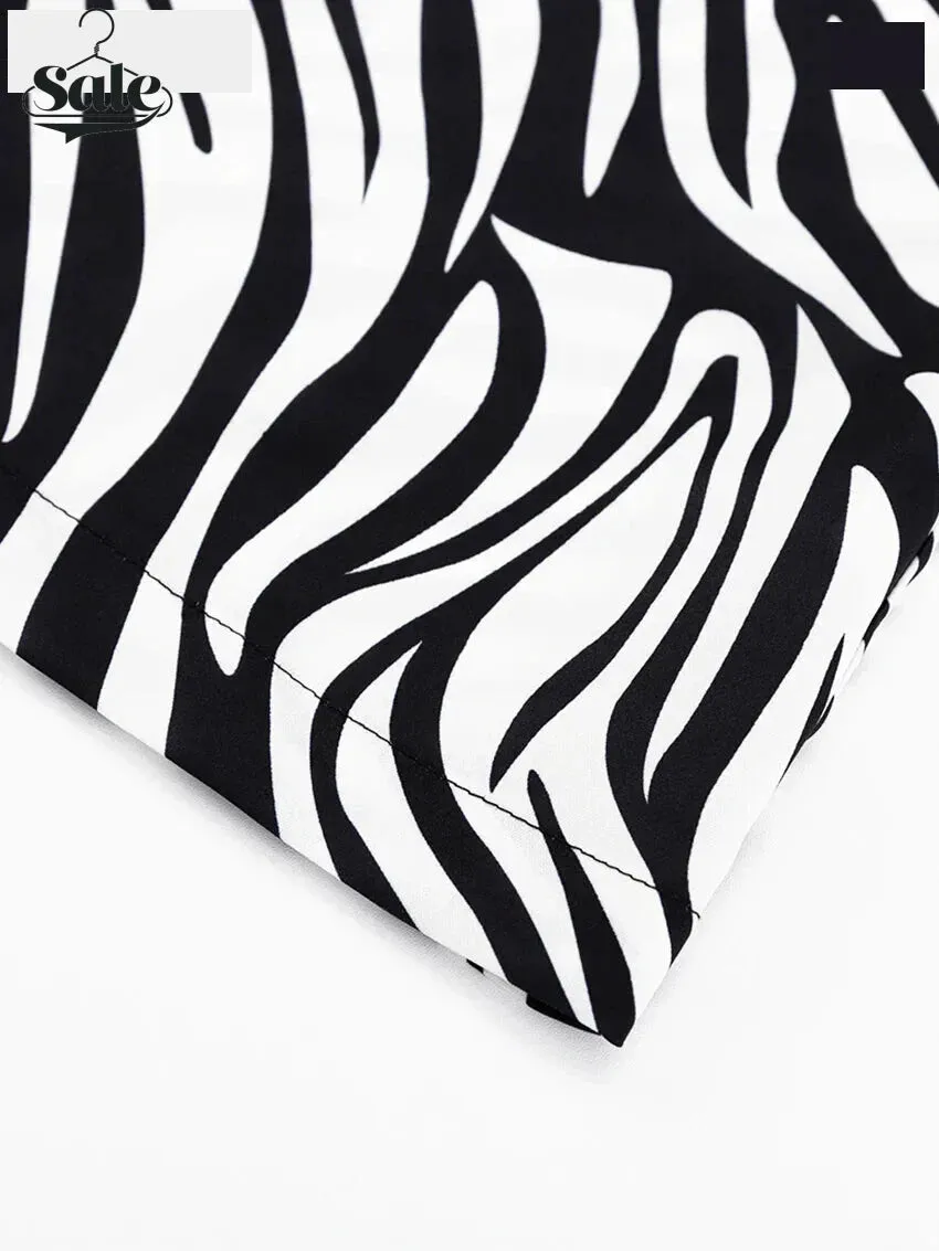 Women's 2 Piece Zebra Print Shirt & Shorts in Hawaiian Style