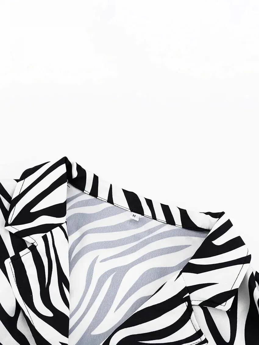 Women's 2 Piece Zebra Print Shirt & Shorts in Hawaiian Style