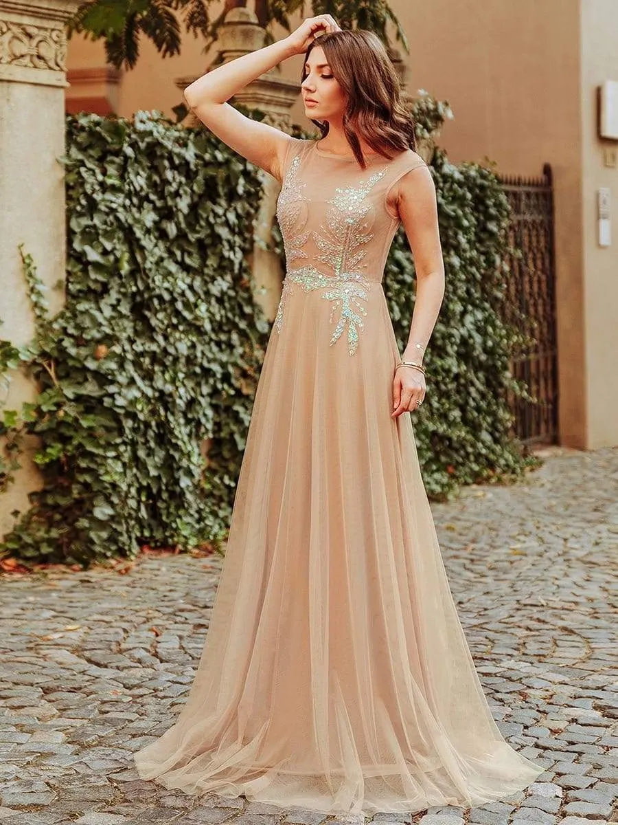 Women's A-Line See-through Cap Sleeve Evening Dress