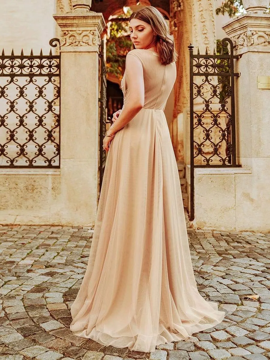 Women's A-Line See-through Cap Sleeve Evening Dress