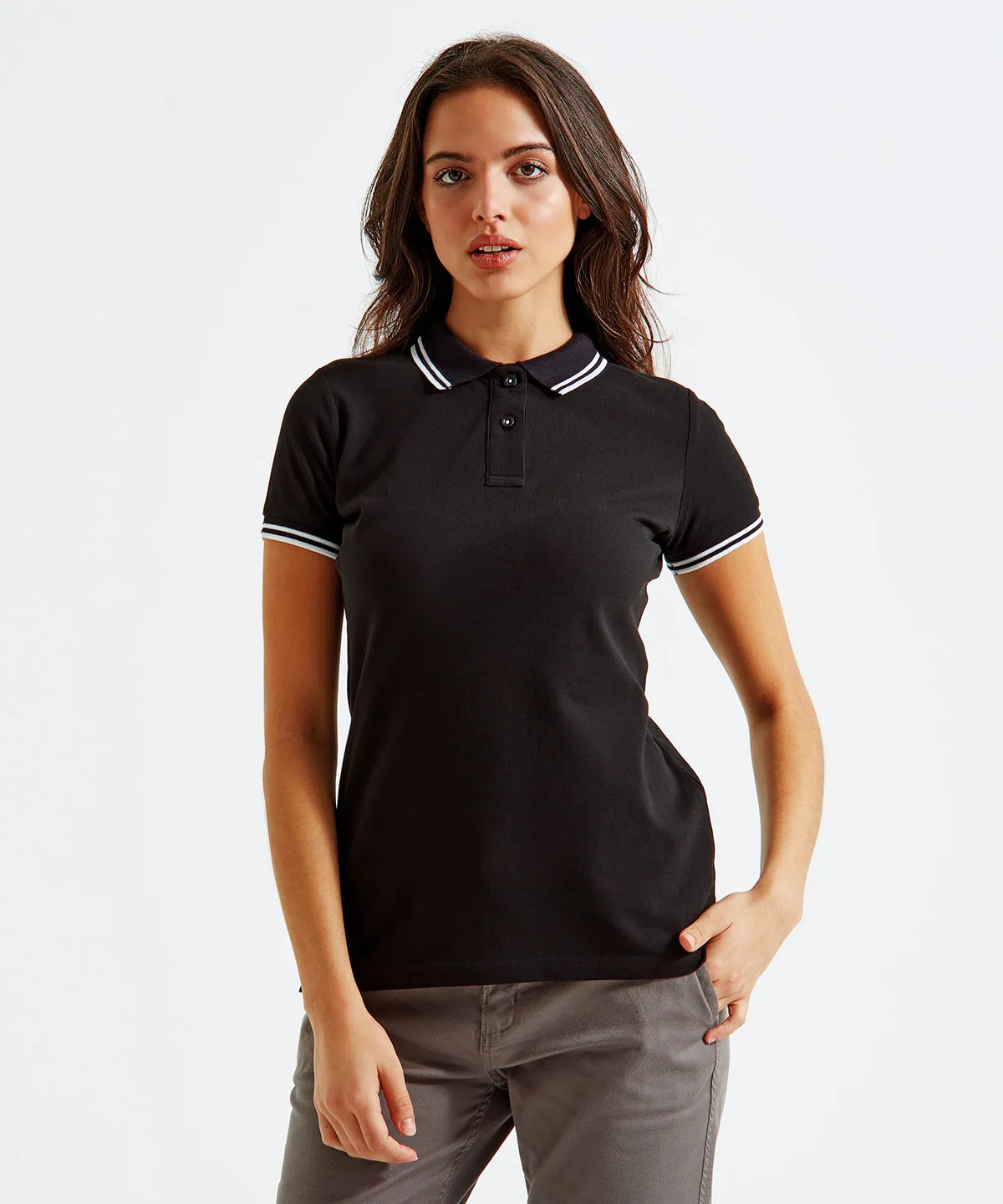 Womens classic fit tipped polo | Charcoal/White