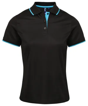 Womens contrast Coolchecker® polo | Black/Turquoise