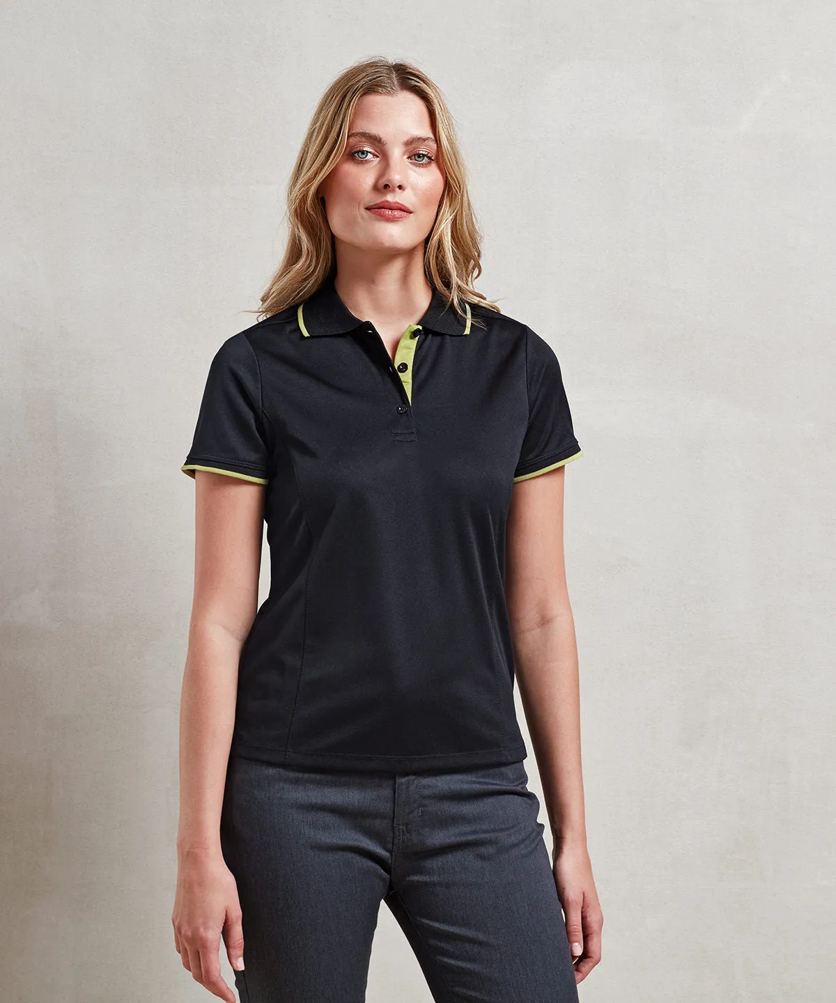 Womens contrast Coolchecker® polo | Black/Turquoise
