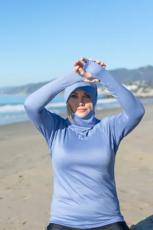 WOMEN'S HOODED PULLOVER RASH  - DENIM BLUE (Double Brushed)