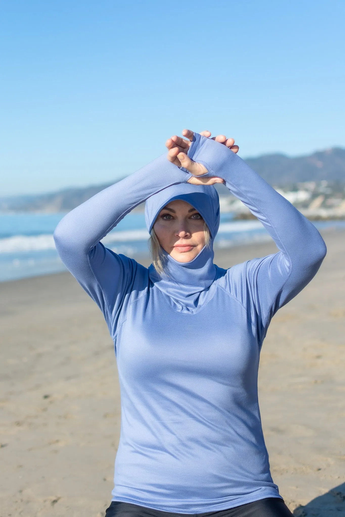 WOMEN'S HOODED PULLOVER RASH  - DENIM BLUE (Double Brushed)