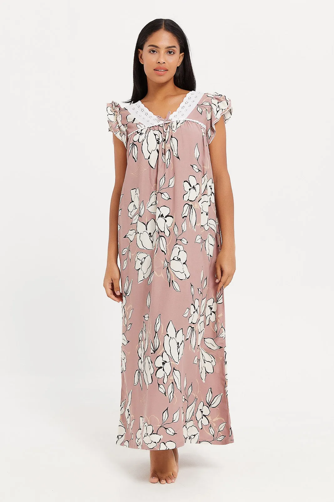 Womens Pink Printed Nightgown