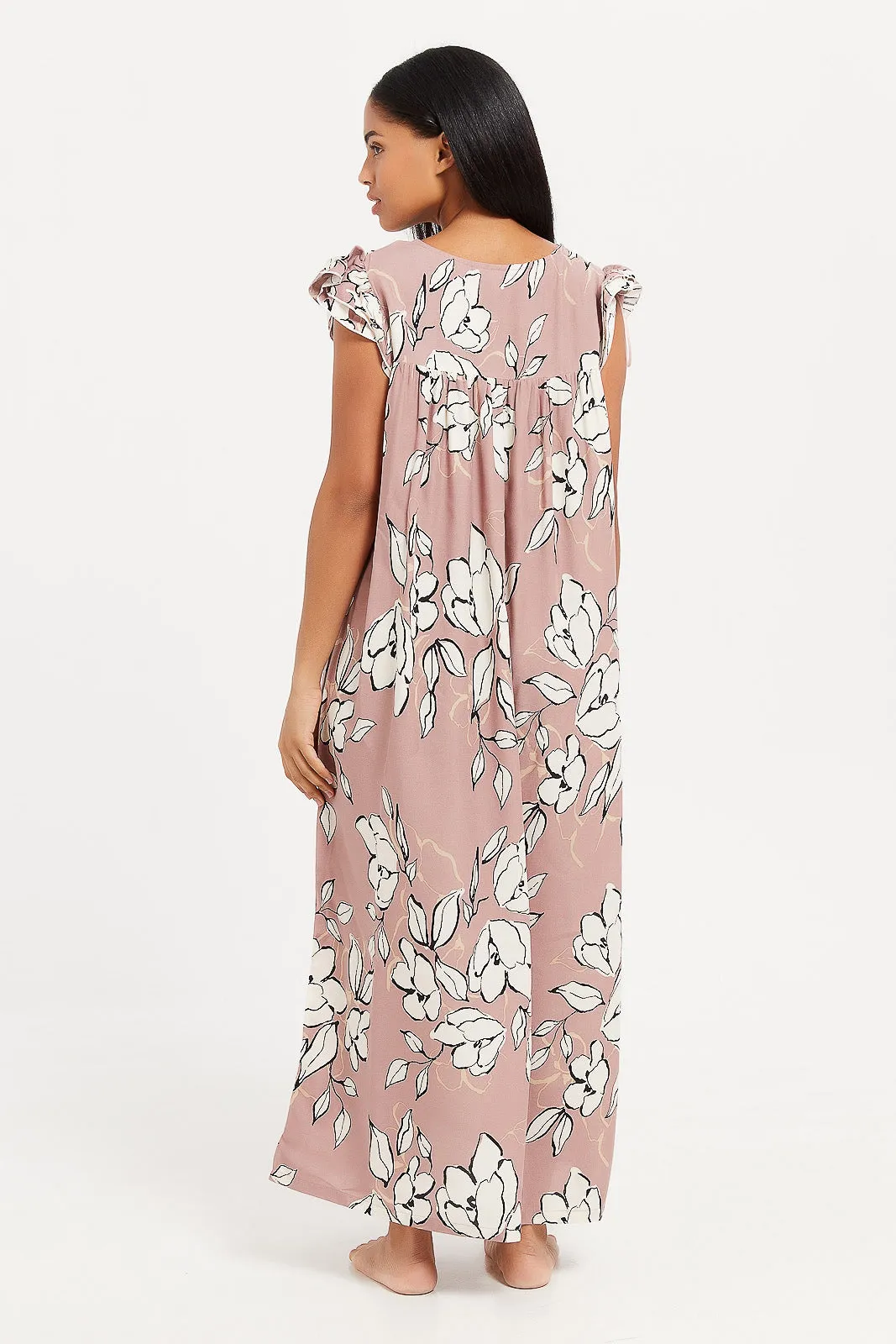 Womens Pink Printed Nightgown