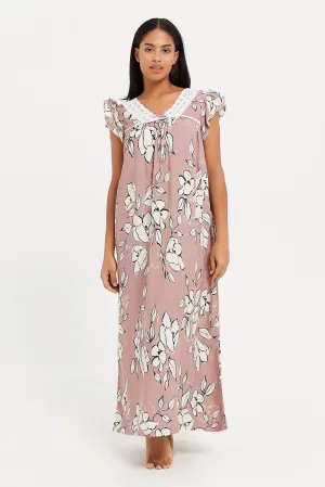 Womens Pink Printed Nightgown