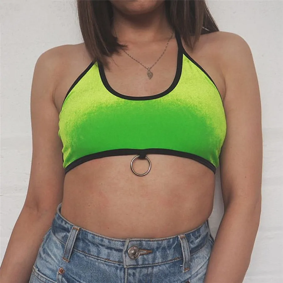 Women's Summer Velour Bandage Strappy Crop Top With Ribbons