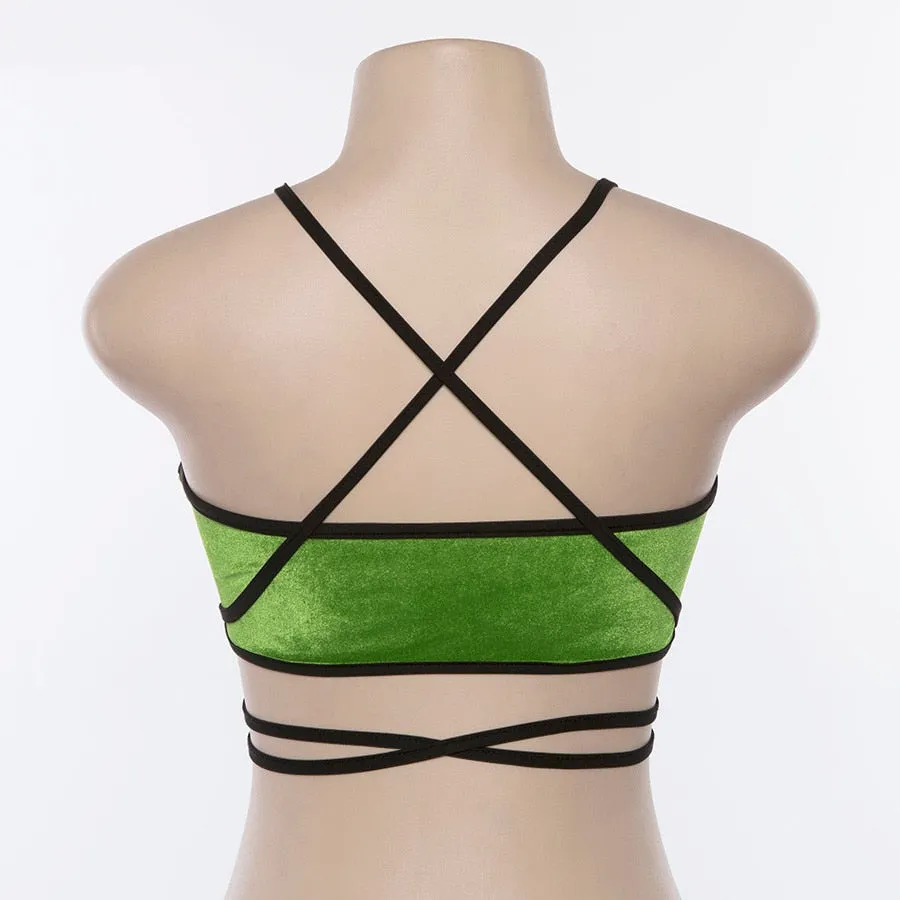 Women's Summer Velour Bandage Strappy Crop Top With Ribbons