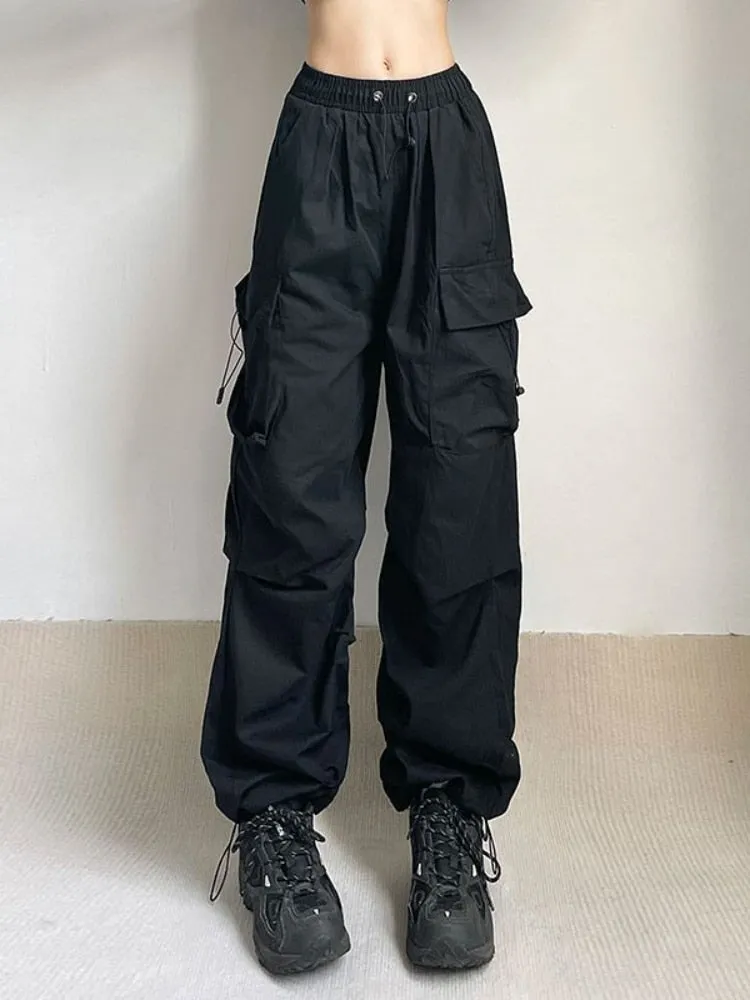 Y2K Acubi Womens Black Gray Cargo Pants