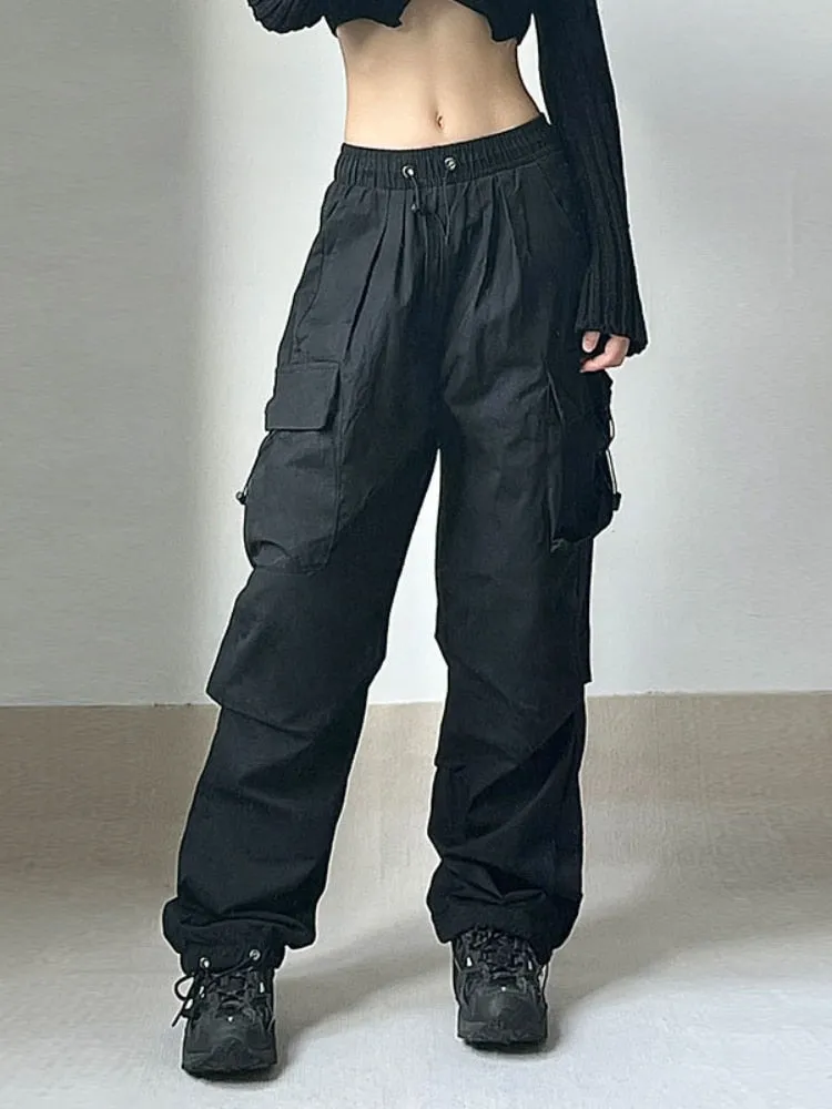 Y2K Acubi Womens Black Gray Cargo Pants