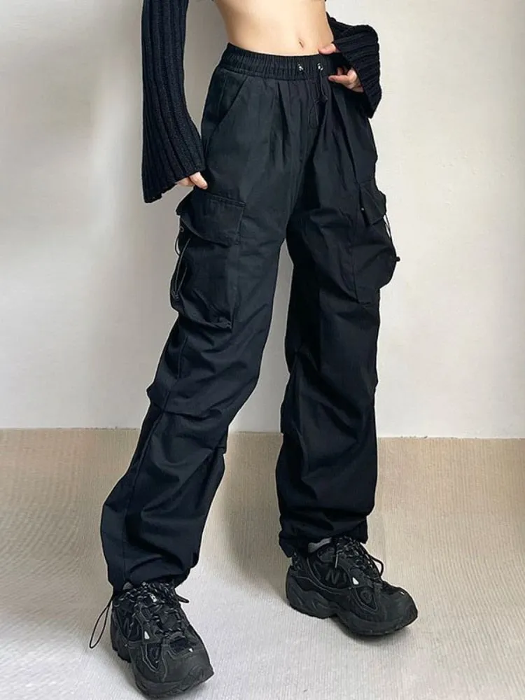 Y2K Acubi Womens Black Gray Cargo Pants