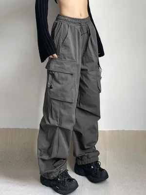 Y2K Acubi Womens Black Gray Cargo Pants