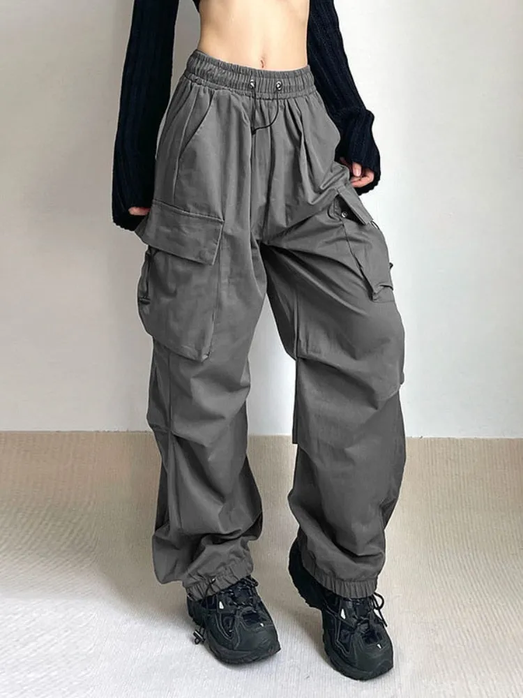 Y2K Acubi Womens Black Gray Cargo Pants