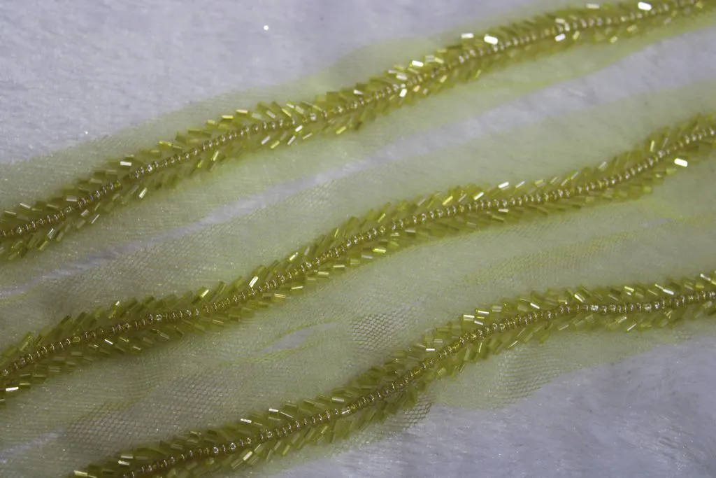 Yellow Cutdana Beadwork Embroidered Border